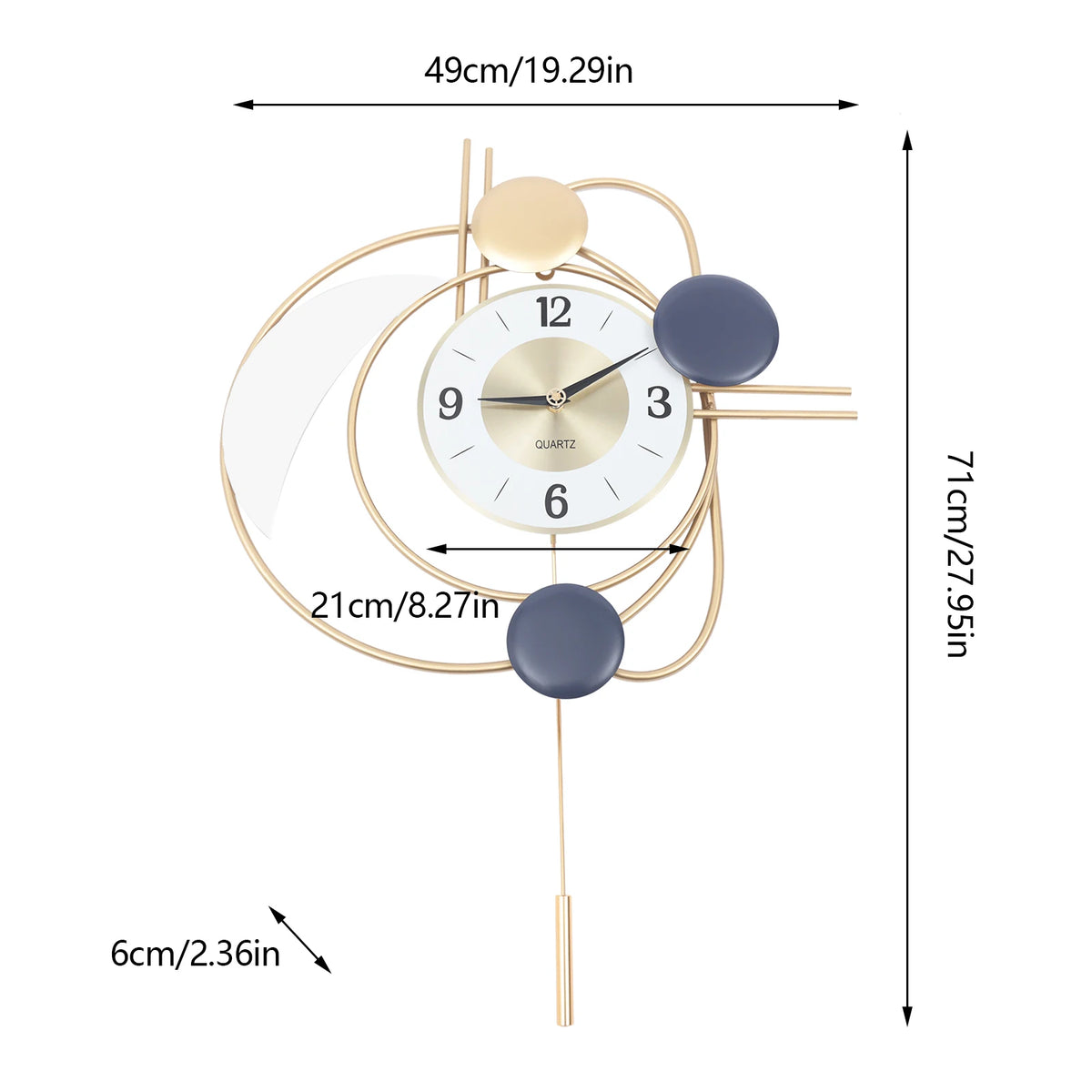 Modern Wall Clock Gold Finish 21cm Dial Silent Sweeping Quartz Movement, Large Geometric Irregular Wall Decor Clock with Bold Arabic Numerals for Living Room Office Bedroom