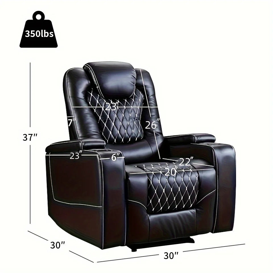 Electric Power Recliner Chair with USB Ports and Cup Holders, Breathable Leather Home Theater Seating with Hidden Arm Storage