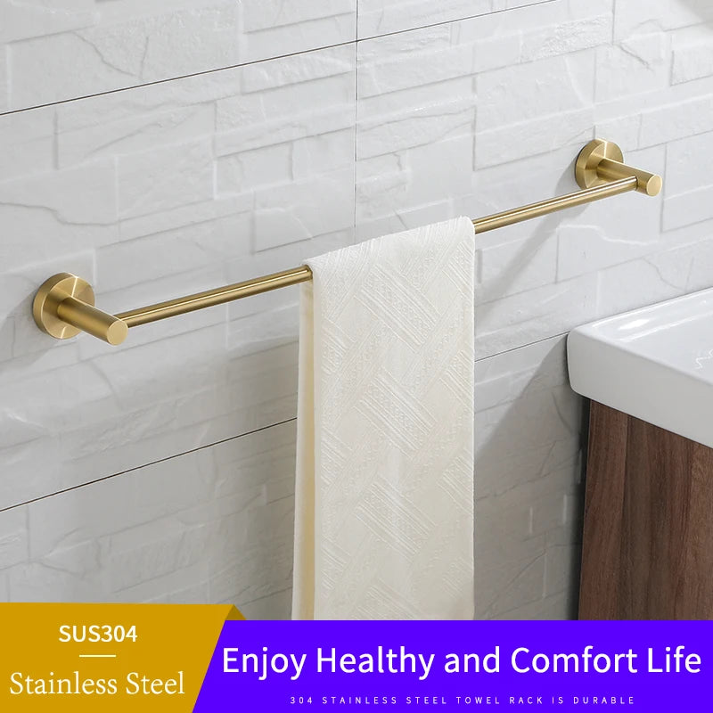 Brushed Gold Towel Bar Rack 304 Stainless Steel Hand Towel Shelf Hanger Holder for Bathroom Decor Wall Mount Bathroom Accessory