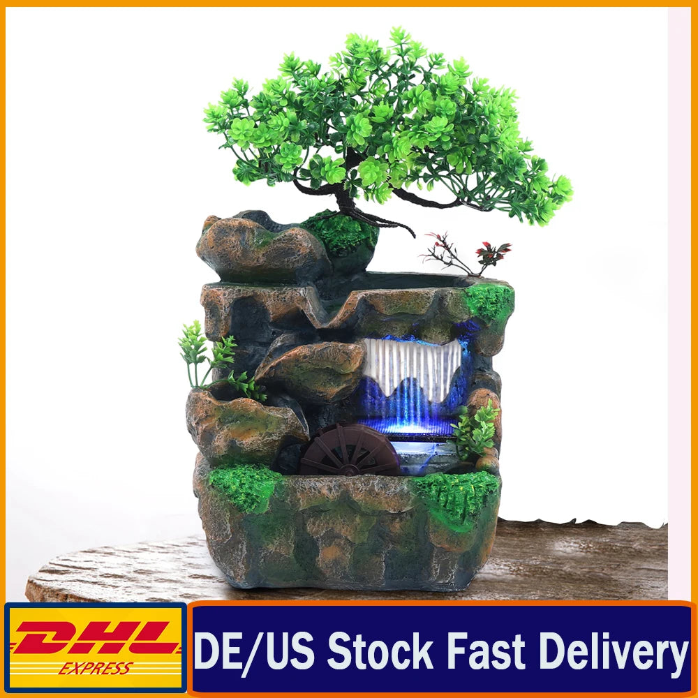 Indoor Room Fountain Waterfall Decor Desktop Fountain Decoration Water Feature with Colour Changing LED Lighting Zen Meditation