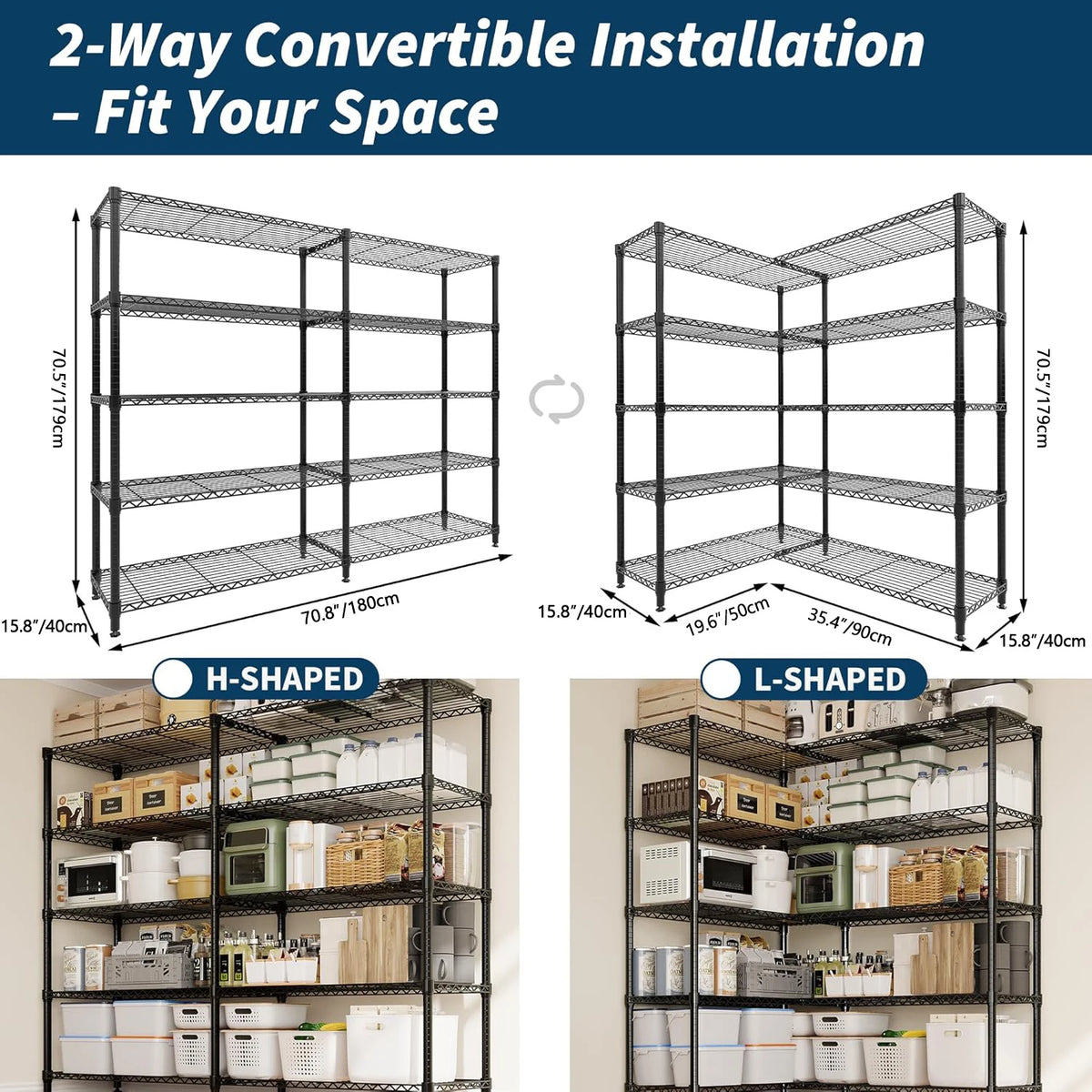 Heavy Duty Storage Shelves 4/5 Tiers Metal Shelving Unit Adjustable Organization Pantry Shelves for Kitchen Garage Commercial