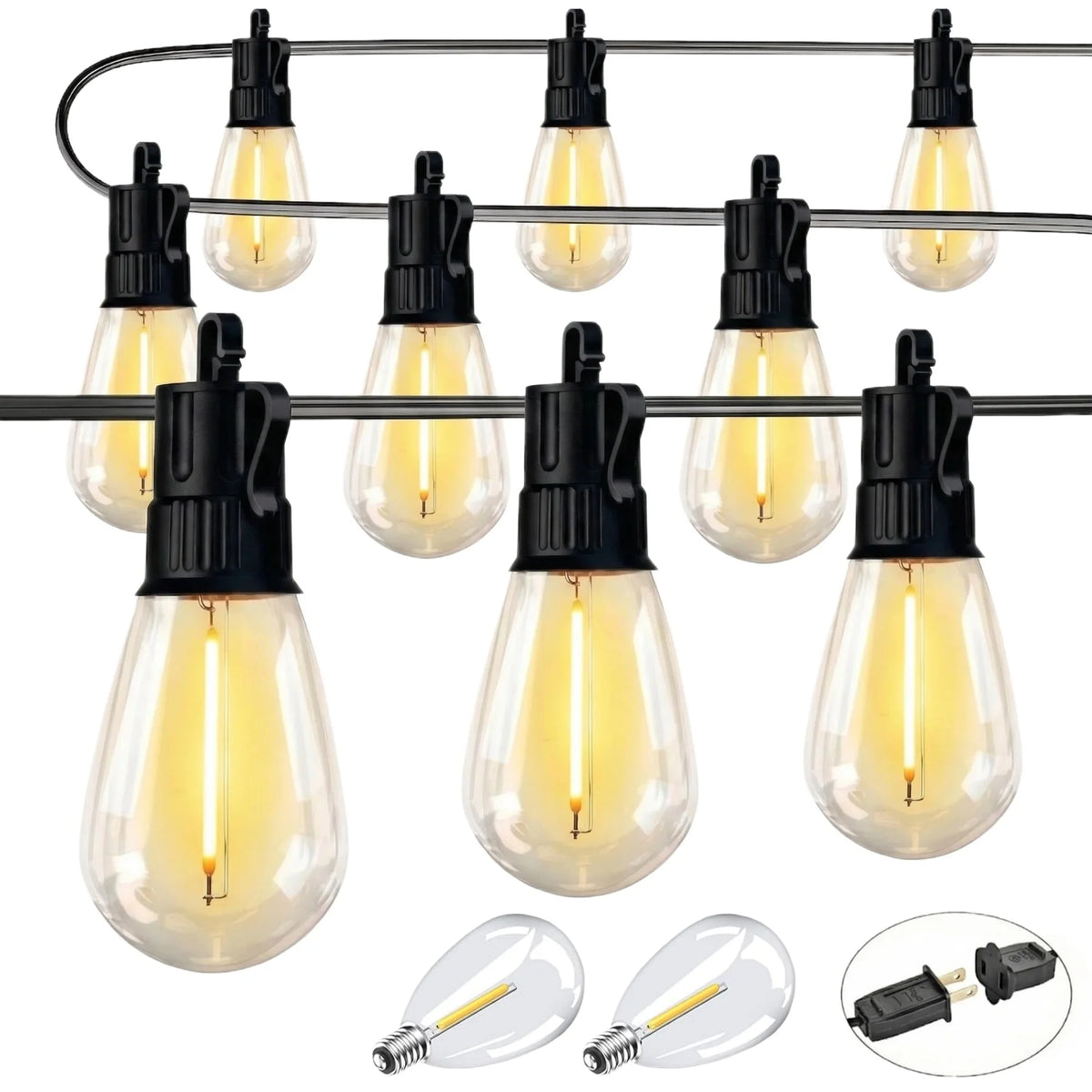 Outdoor String Lights LED Patio-Light - 105Ft/60FT/28FT Outside Waterproof Porch Lights With Shatterproof S14 Bulbs Outside Hanging Light Connectable Lighting For Gazebo Backyard Bistro Pergola And Camping, 2700K