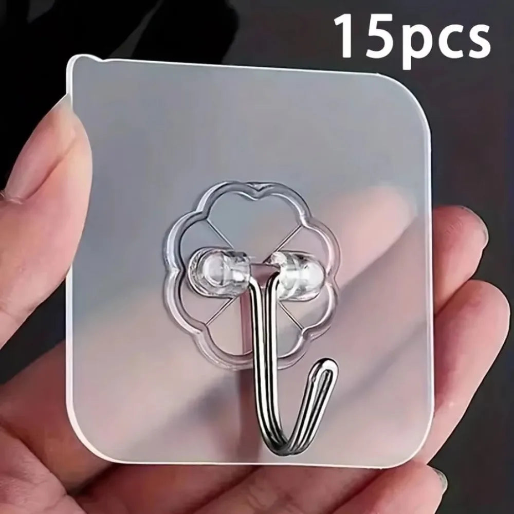 15-PieceSelf-Adhesive Wall Hooks, Set Of Strong Adhesive Hooks, Waterproof Hooks, Seamless Bathroom Toilet Wall Storage Hooks,