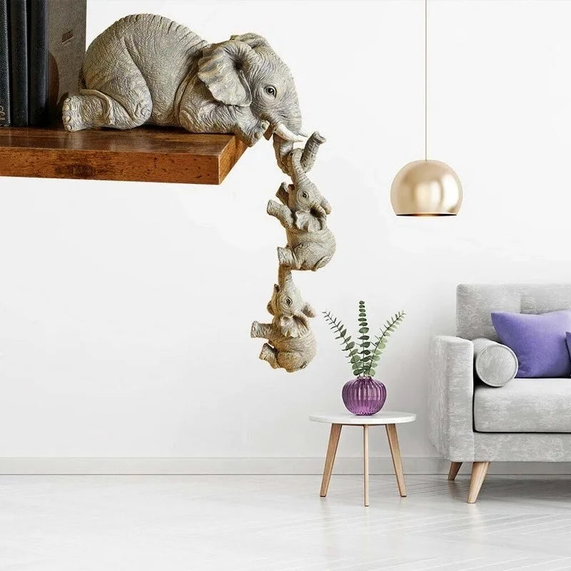 3pcs/set Cute Elephant Figurines Elephant Holding Baby Elephant Resin Crafts Home Furnishing Gift