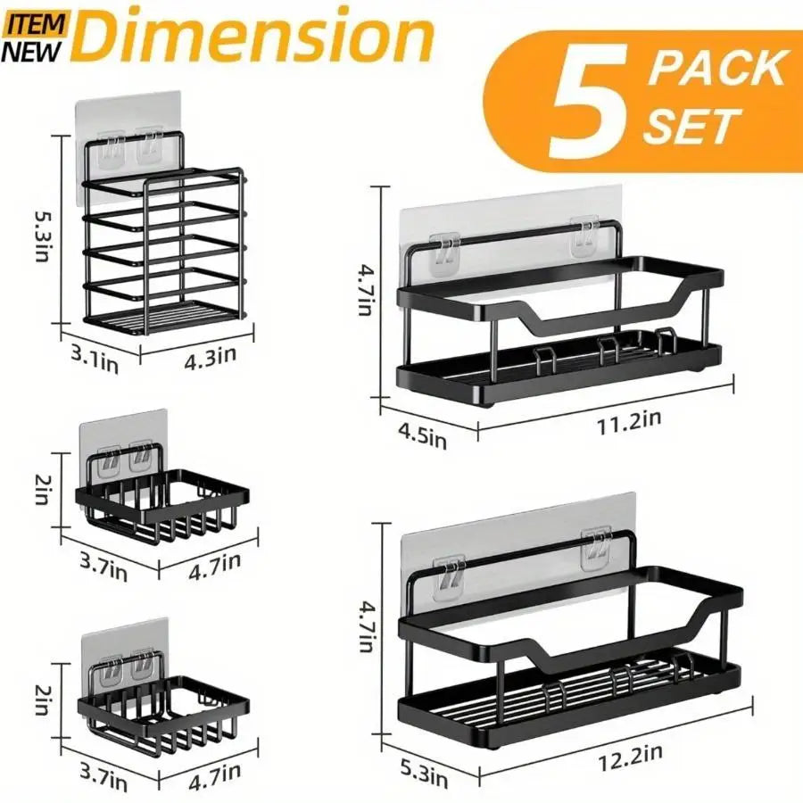 3/5 Pack Shower Organizer , Adhesive Shower Caddy with No Drilling,  Rustproof Stainless Steel for Bathroom and Storage&Kitchen