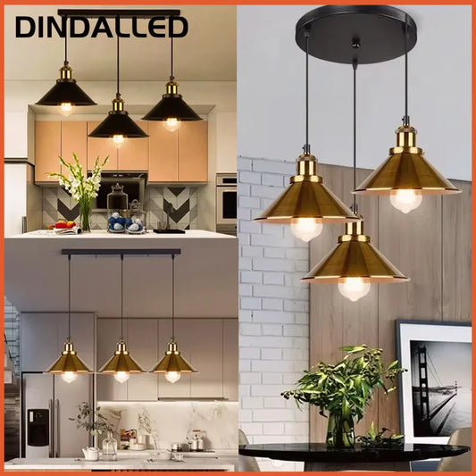 Vintage 3Light E27 Pendant Light Chandelier for Living Room Dining Bedroom Hanging Lamp Home Lighting Fixture