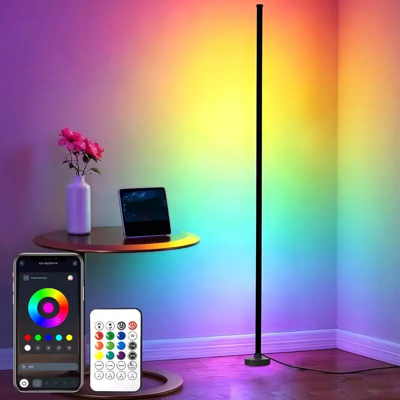 Smart RGB LED Corner Floor Lamp Music Rhythm Timing Remote Control Light for Living Room Bedroom Gaming Zone