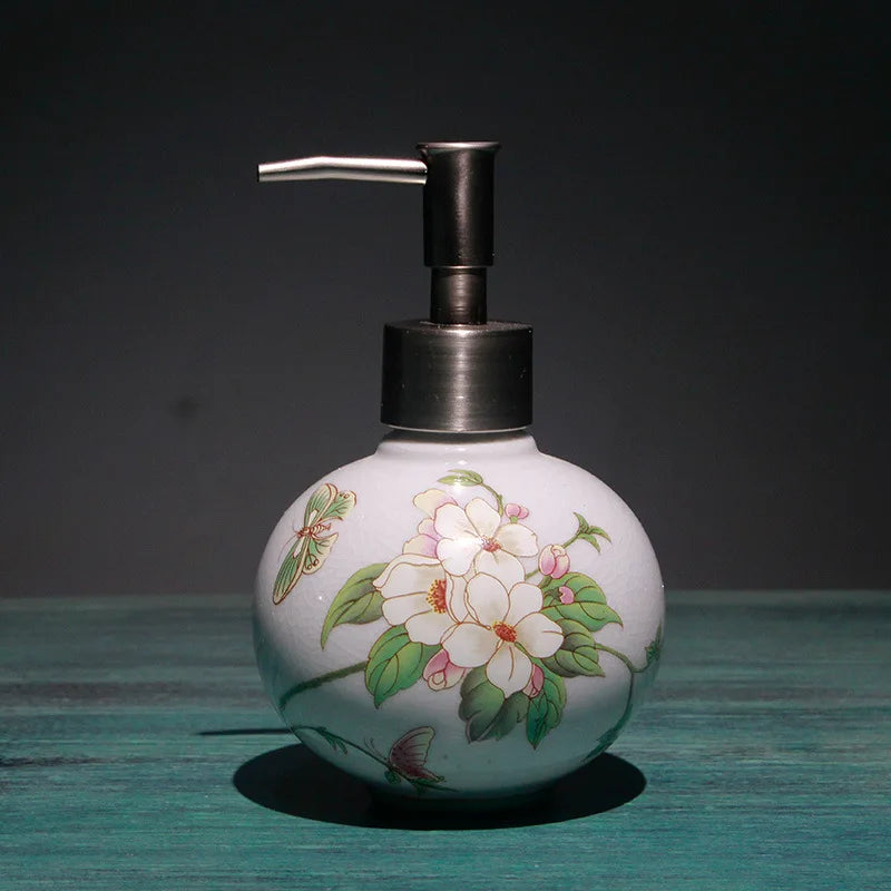 Flowers Ceramic Toothbrush Holder Storage Divided Bottle Bathroom Accessories Floral Mouthwash Cup Lotion Bottle Bathroom Decor