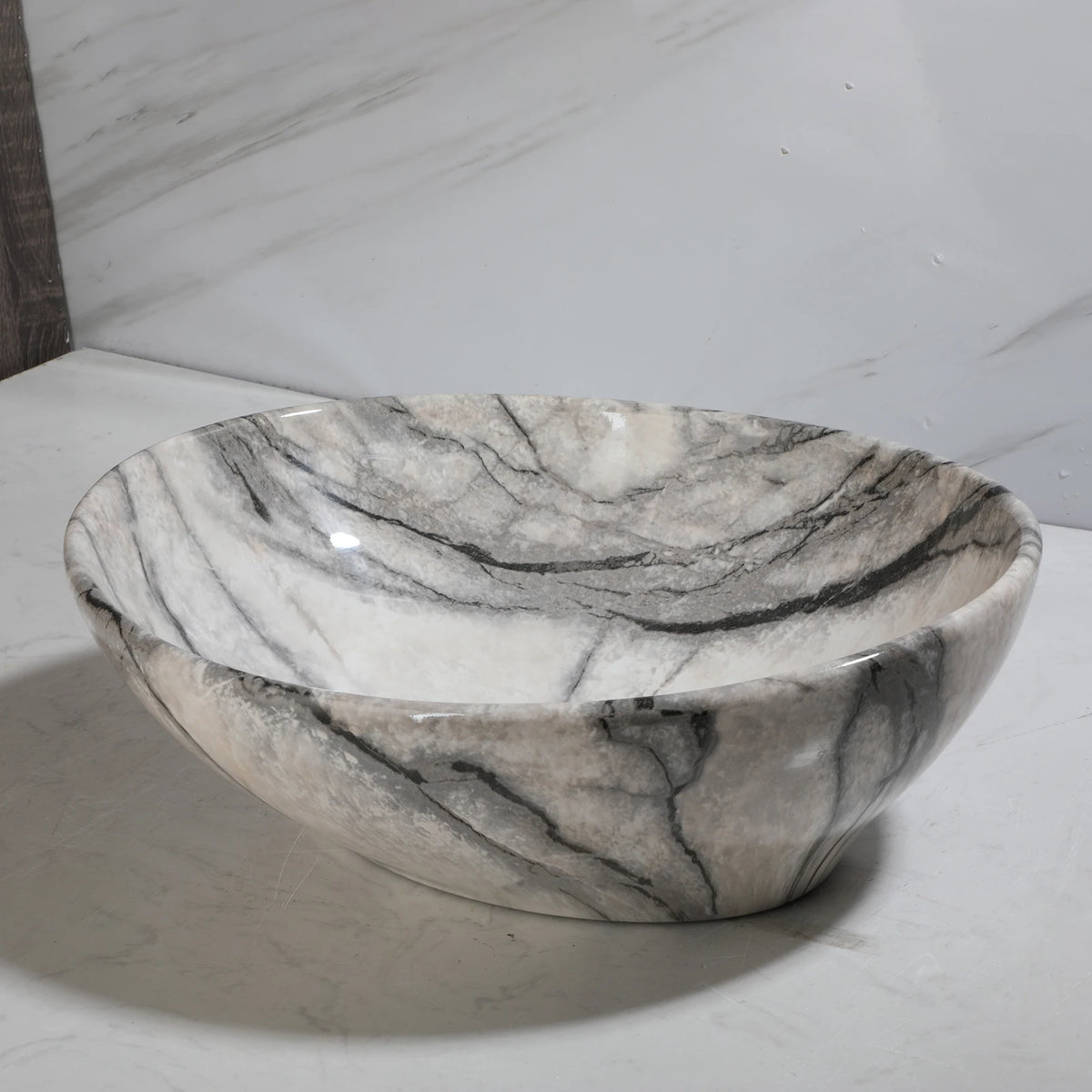 ZAPPO Artistic Marble Pattern Ceramic Vessel Sink Set, Black Matte Faucet Combo, Modern Bathroom Above-Counter Basin Vanity Sink