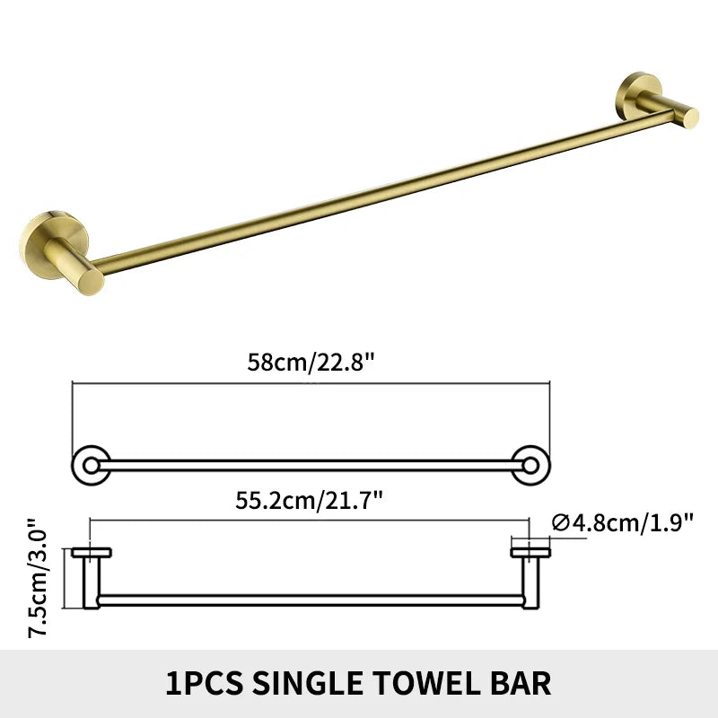 Brushed Gold Towel Bar Rack 304 Stainless Steel Hand Towel Shelf Hanger Holder for Bathroom Decor Wall Mount Bathroom Accessory