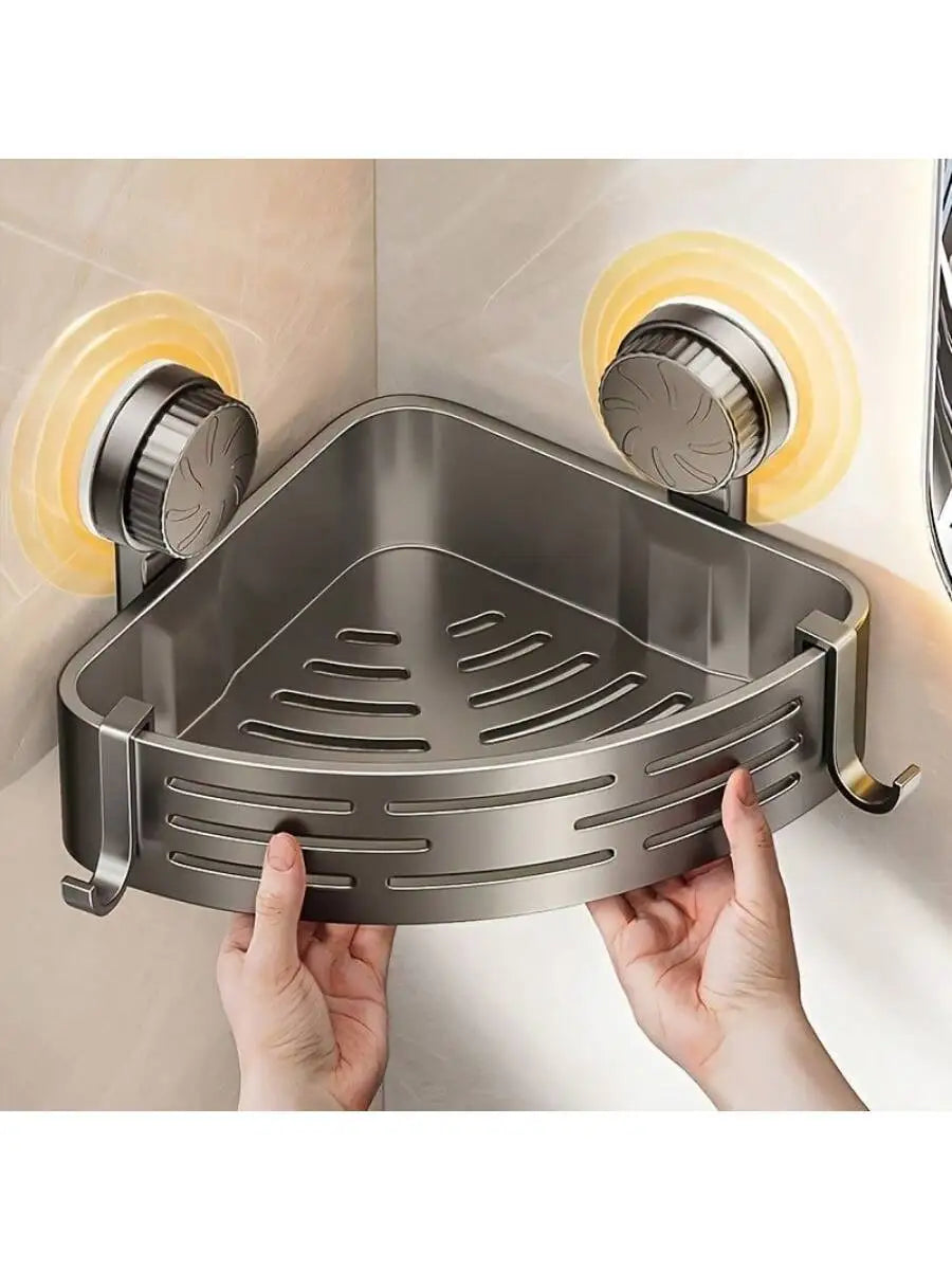 Wall Mounted Shower Basket,Rust-Free Suction Shelf, Holds Toiletries&Towel, Quick Installation, No Tools Needed, Easy Wipe Clean