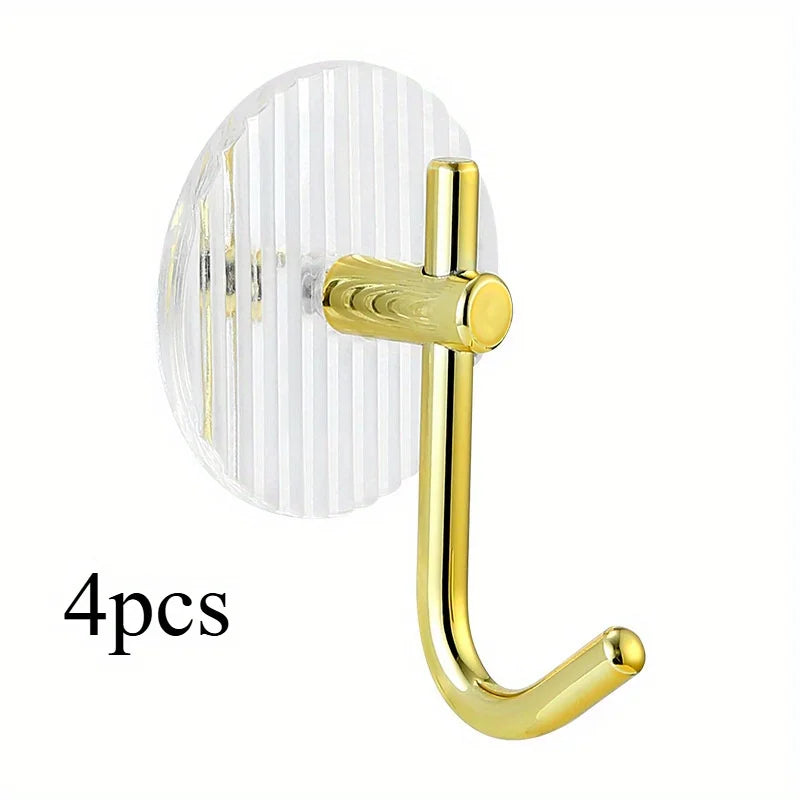 4pcs Metal Wall Hooks for Towels & Clothes - Versatile Bathroom Storage, Bedroom Wardrobe Organizer, Dorm Adhesive Holde