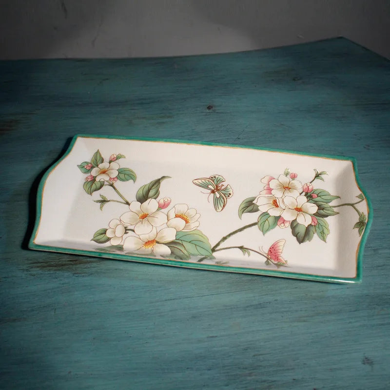 Flowers Ceramic Toothbrush Holder Storage Divided Bottle Bathroom Accessories Floral Mouthwash Cup Lotion Bottle Bathroom Decor