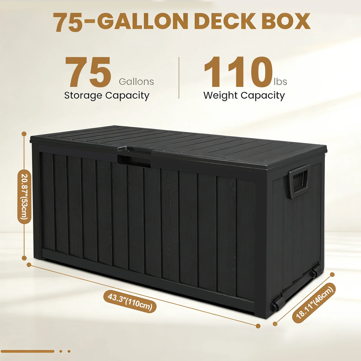 75 Gallon Large Outdoor Deck Box with Lockable Lid & Heavy-Duty Hinged Door - White/Green Heavy-Duty Plastic Storage Container,