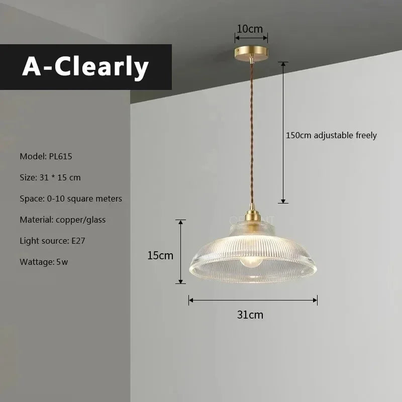 Nordic Glass Pendant Lights Retro Lighting Fixtures Home Lighting Bedroom Living Room  Hanging lamp Beside Copper Lamp Luminaire