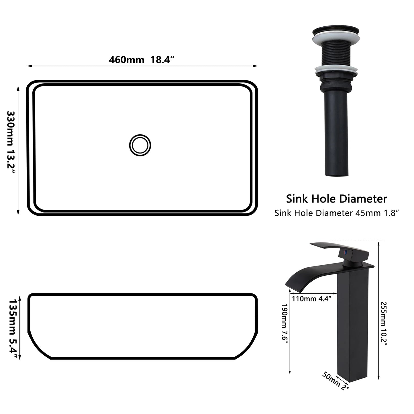 ZAPPO Artistic Marble Pattern Ceramic Vessel Sink Set, Black Matte Faucet Combo, Modern Bathroom Above-Counter Basin Vanity Sink