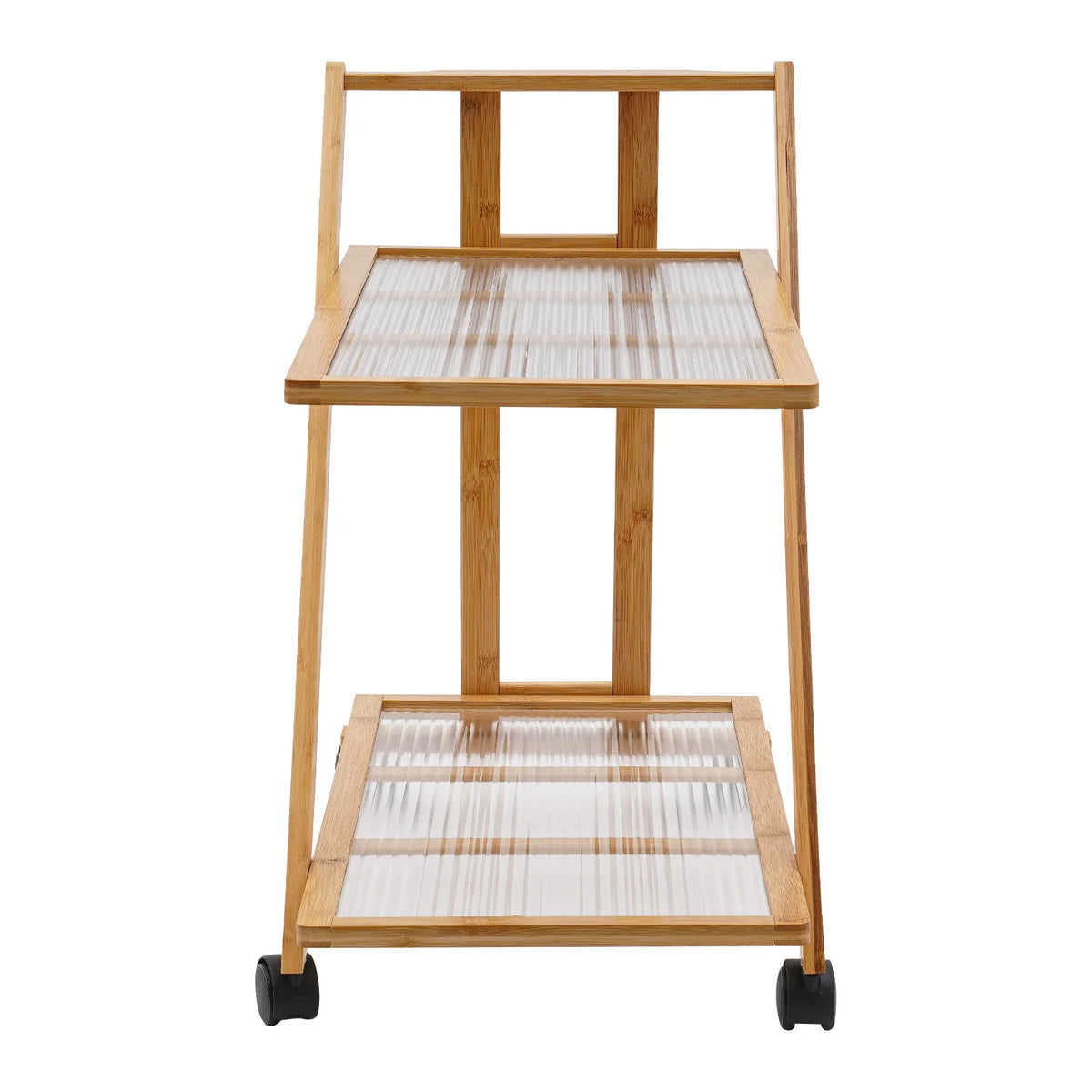 2 Tier Rolling Cart Bamboo Foldable Storage Rack with Silent Wheels Brakes Triangular Organizer for Kitchen Living Room Bedroom Office Study Bathroom Balcony Books Cosmetics Kitchenware