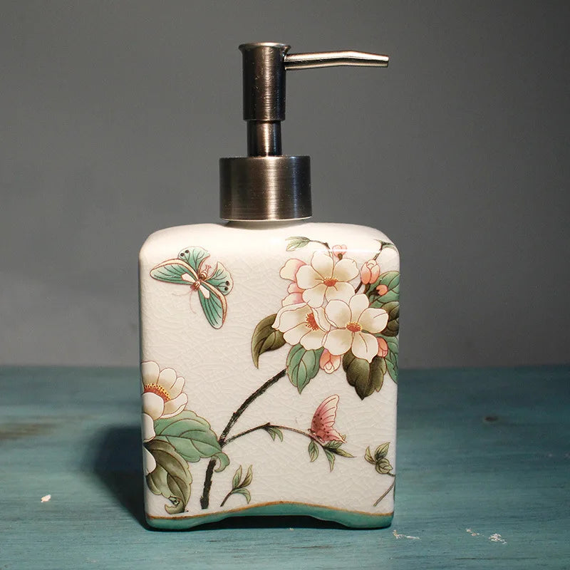 Flowers Ceramic Toothbrush Holder Storage Divided Bottle Bathroom Accessories Floral Mouthwash Cup Lotion Bottle Bathroom Decor