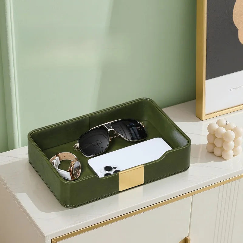 Leather Tray Decorative Trays Rectangular Vanity Keys Storage Tray Modern Luxury Accessory Organizer Trays Home Organization