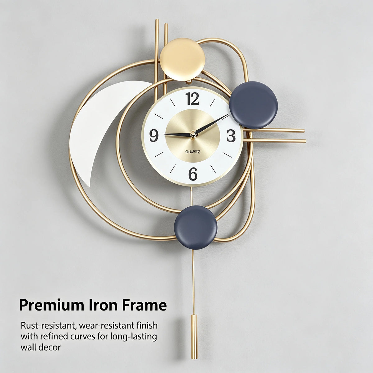 Modern Wall Clock Gold Finish 21cm Dial Silent Sweeping Quartz Movement, Large Geometric Irregular Wall Decor Clock with Bold Arabic Numerals for Living Room Office Bedroom