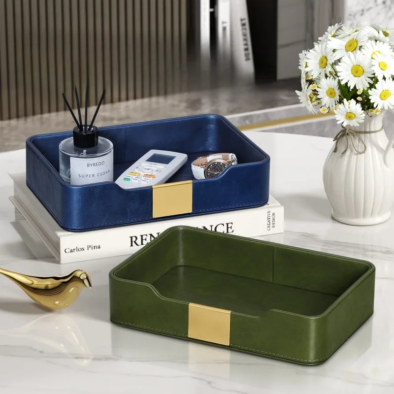 Leather Tray Decorative Trays Rectangular Vanity Keys Storage Tray Modern Luxury Accessory Organizer Trays Home Organization