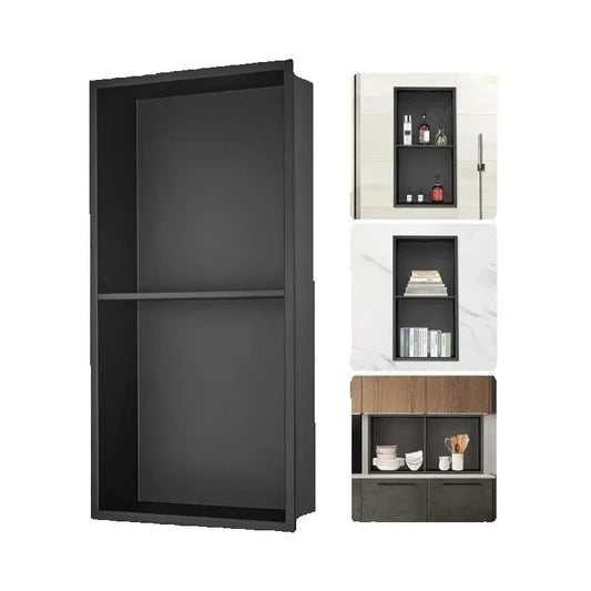 SucceBuy No Tile Shower Niche 304 Stainless Steel Wall Inserted Niche Recessed Double Shelves for Shower  Soap Storage Bathroom