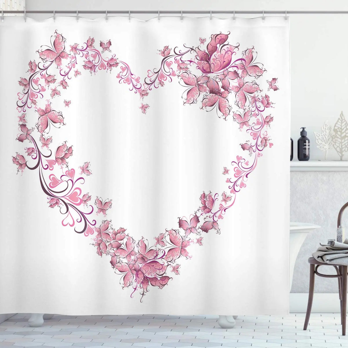 Ink Plant Flowers Shower Curtain Red Plum Japanese Cherry Blossom Bath Curtains Watercolor Print Modern White Bathroom Decor Set
