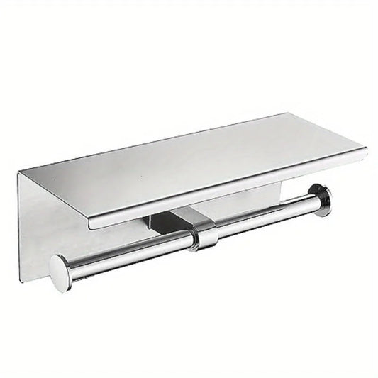 Wall Mounted 304 Stainless Steel Toilet Roll Paper Holder with Shelf, Double Roll Tissue Paper Holder